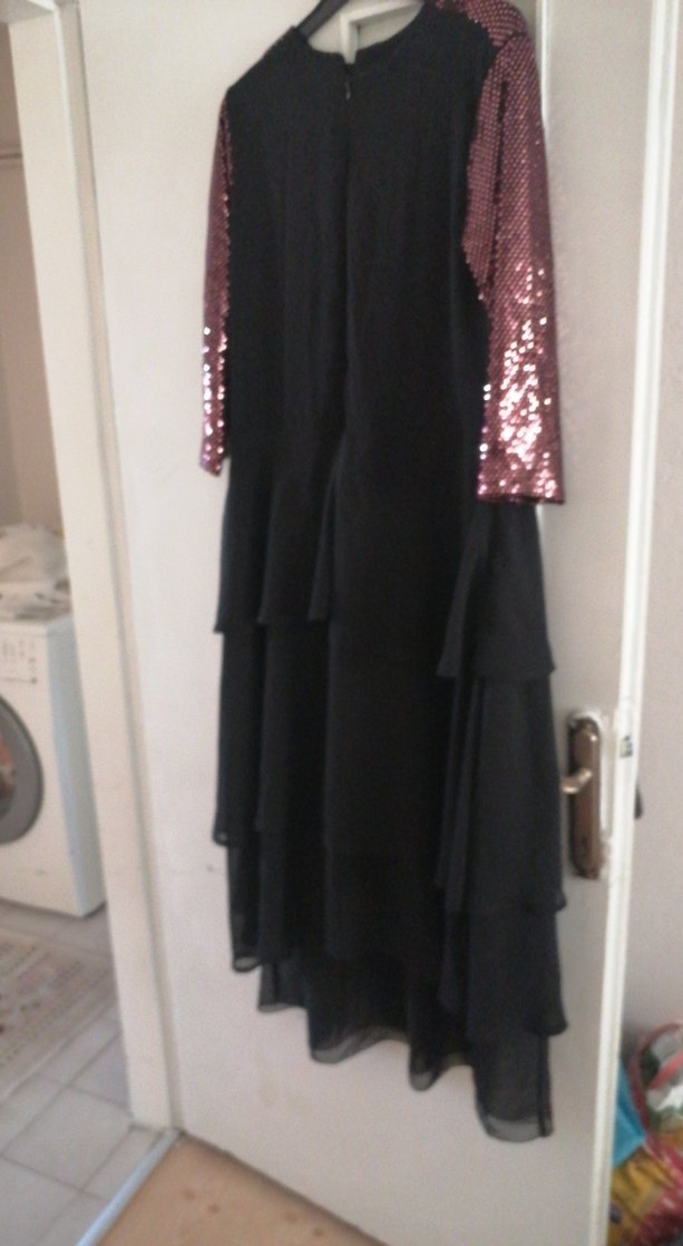 Bordo Payetli Uzun Kollu Abiye Elbise - Görsel 3