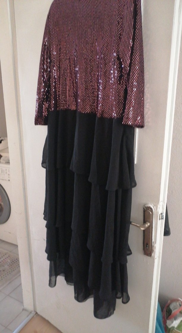 Bordo Payetli Uzun Kollu Abiye Elbise - Görsel 2