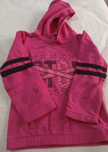 2 Yaş Beden Kız Çocuk Kapüşonlu Pembe Sweatshirt ve Siyah Tayt