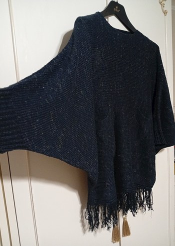 Püsküllü Siyah Bohem Kadın Kazak - Görsel 2