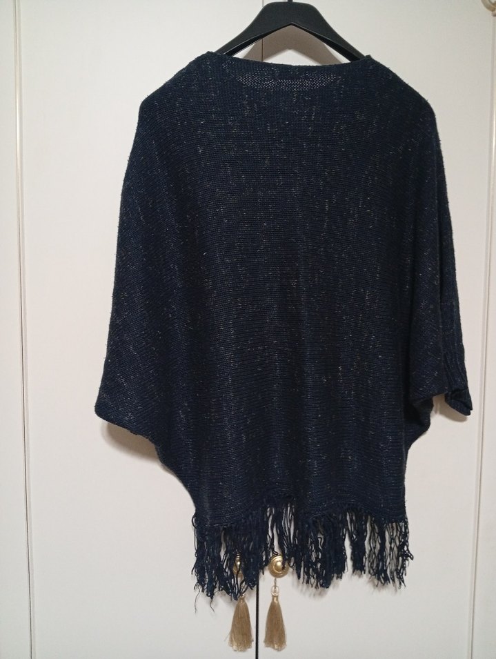 Püsküllü Siyah Bohem Kadın Kazak - Görsel 3