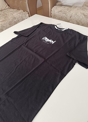 2xl Beden siyah Renk SİYAH Oversize Slogan Baskılı Tişört 