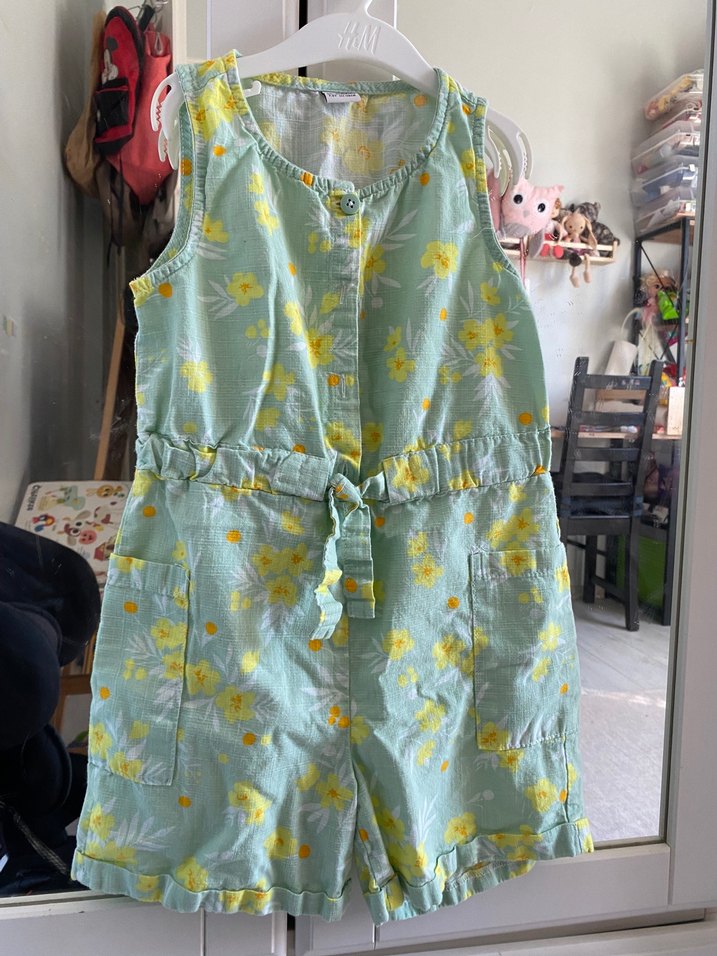 Kızlar için Pastel Sarı Kemerli kısa Tulum - Görsel 2