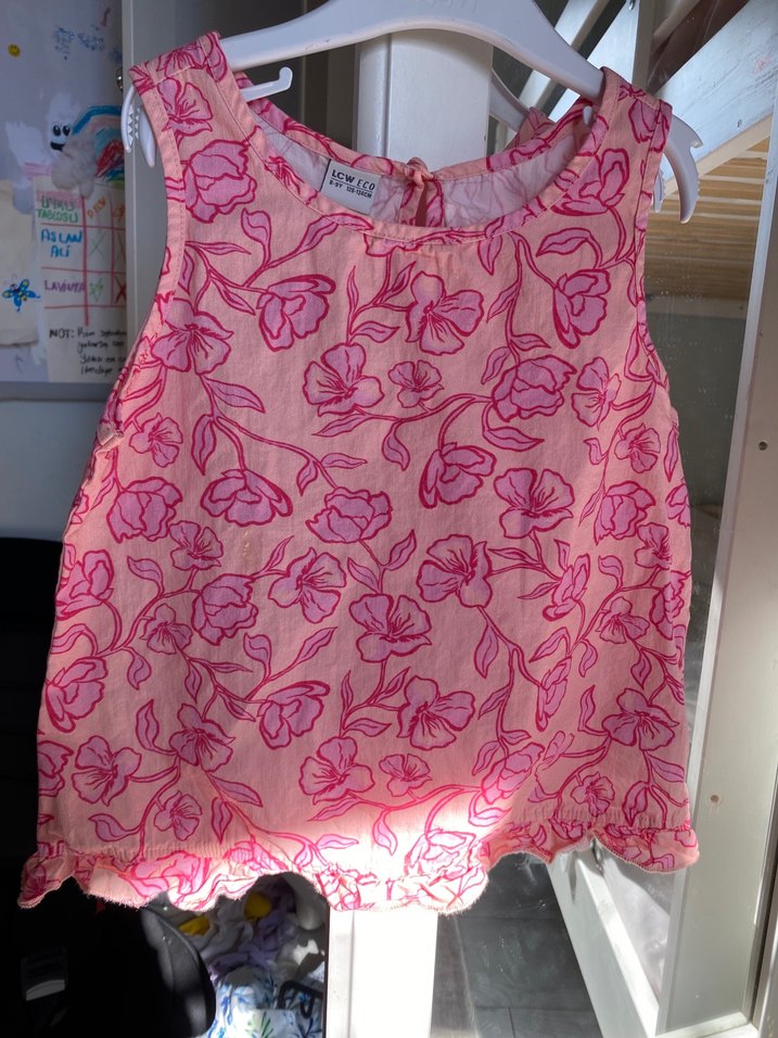 Kolsuz Pembe Çiçek Desenli Kız bluz - Görsel 2