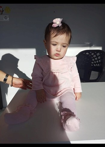 3-6 Ay Beden Pembe Fırfırlı Kız Çocuk Elbise