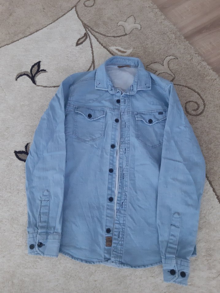 Erkek Mavi kot Gömlek - Görsel 3