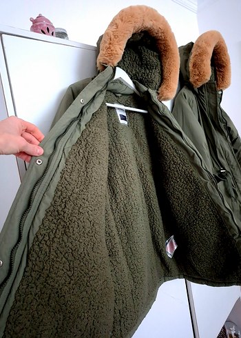 LCW yeşil kapüşonlu içi peluş kaban 13/14 - Görsel 6