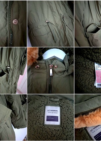 LCW yeşil kapüşonlu içi peluş kaban 13/14 - Görsel 7