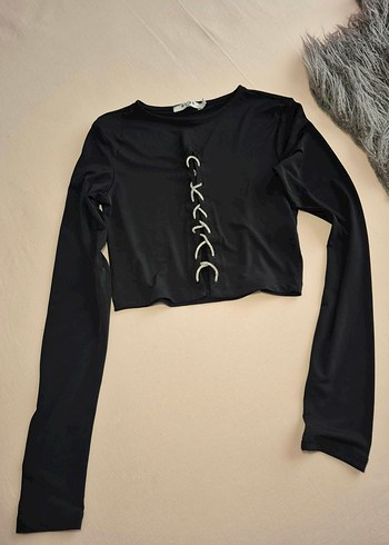 NA-KD taşlı bağcıklı yeni şık crop bluz - Görsel 5