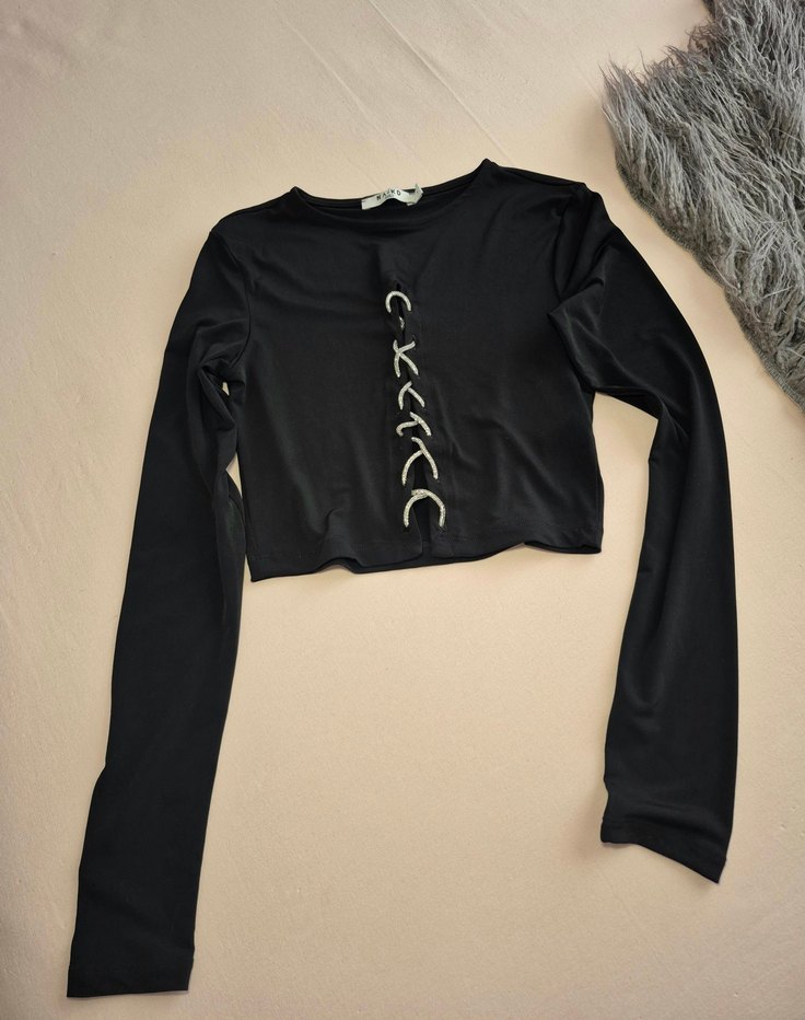 NA-KD taşlı bağcıklı yeni şık crop bluz - Görsel 5