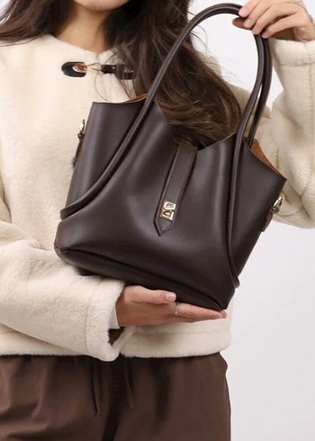 Kahverengi Deri Tokalı Kadın Çanta - Görsel 2