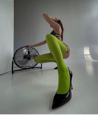 m Beden Neon yeşili dizüstü jartiyer çorabı