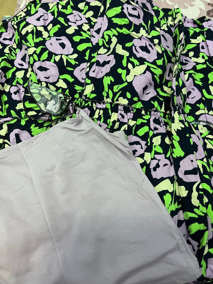 Mor yeşil desenli elbise - Görsel 5