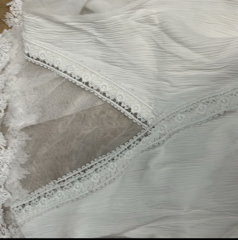 Tül detaylı beyaz elbise - Görsel 4