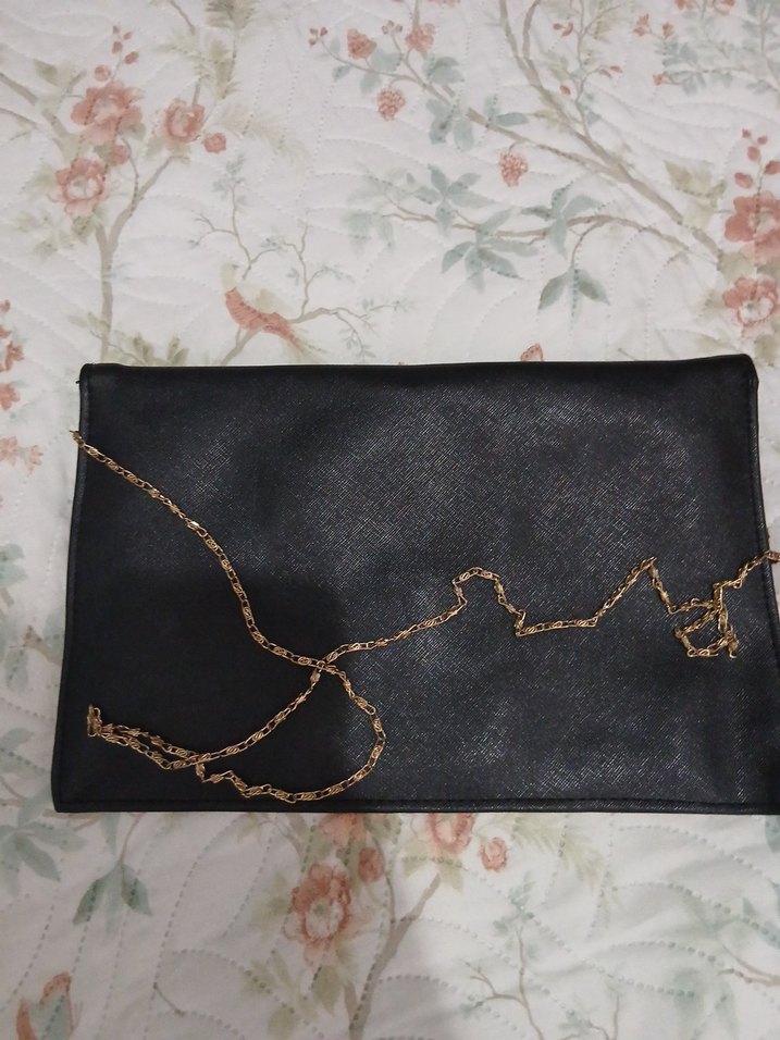 Zincir Detaylı Siyah Deri Kadın Portföy Çanta - Görsel 2