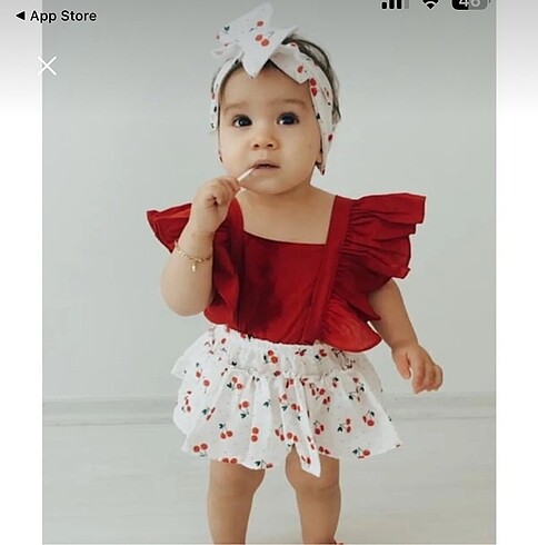 1,5 Yaş Beden kırmızı Renk Kirazlı salopet&tulum +bandana+çorap
