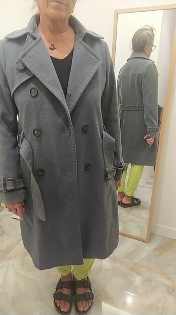 Denim rengi kaşe kaban