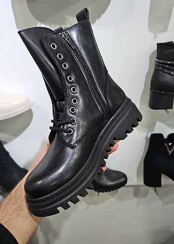 Siyah Deri Platform Topuklu Goth Bot - Görsel 3