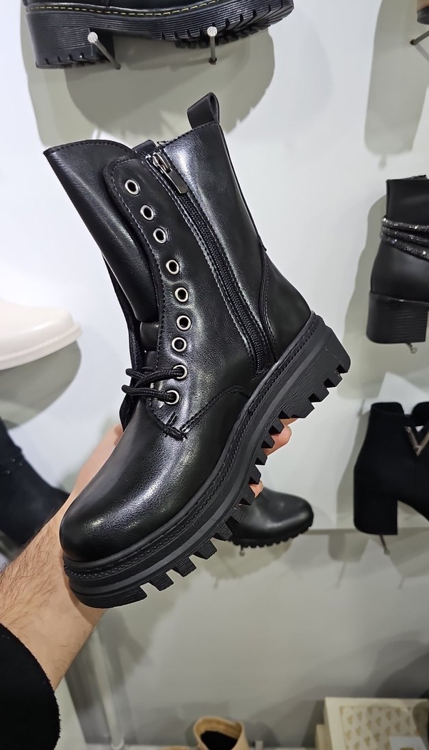 Siyah Deri Platform Topuklu Goth Bot - Görsel 3