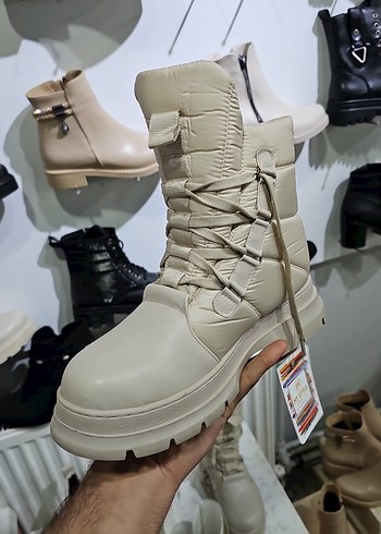 Bej Bağcıklı Platform Topuklu Street Stil Kadın Bot - Görsel 3
