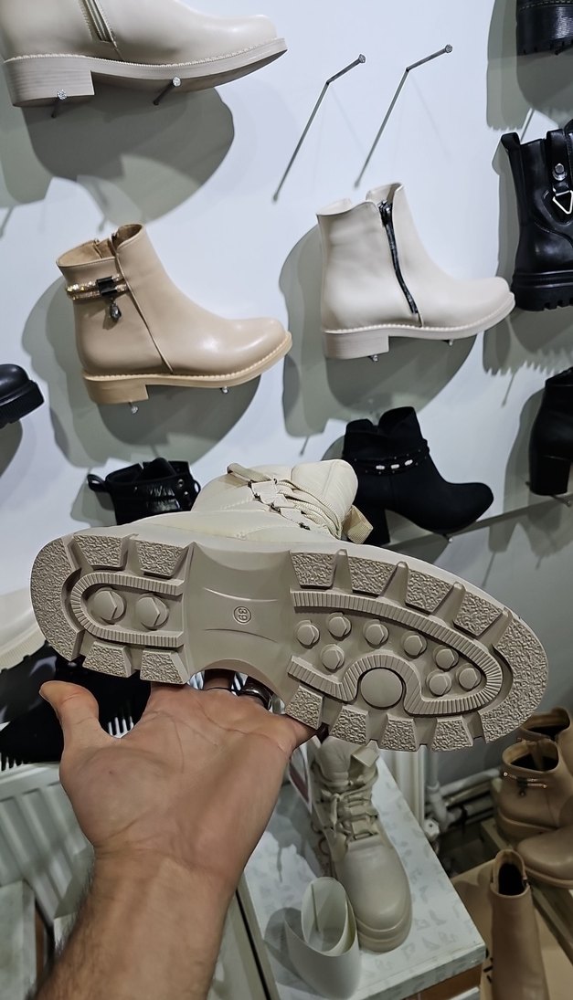 Bej Bağcıklı Platform Topuklu Street Stil Kadın Bot - Görsel 2