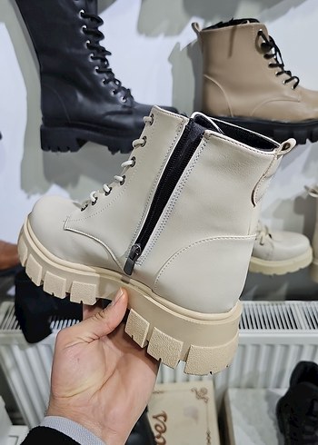 Bej Bağcıklı Platform Topuklu Kadın Bot - Görsel 3