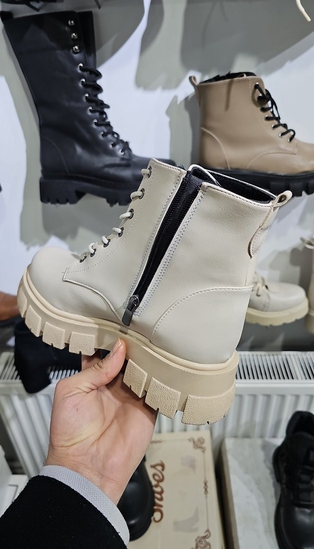 Bej Bağcıklı Platform Topuklu Kadın Bot - Görsel 3