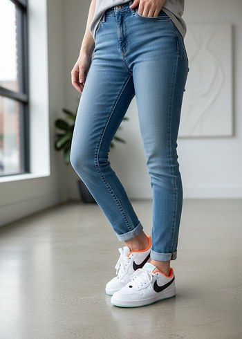 Beyaz Bağcıklı Spor Ayakkabı Stiletto Topuklu - Görsel 2