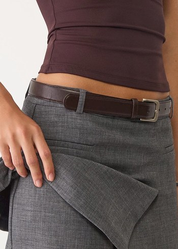 xs Beden Stradivarius Gri Kemerli Kruvaze Şort Etek