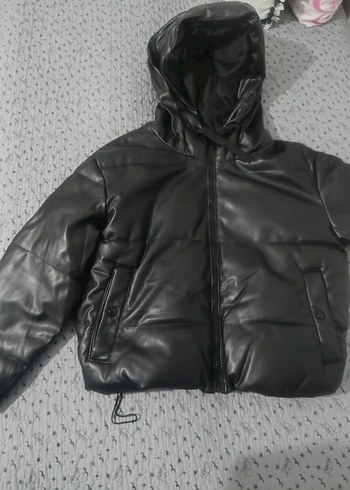 Kapüşonlu Siyah Deri Kadın mont - Görsel 2