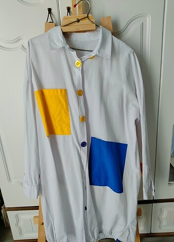 Büzgülü Renkli Cepli Oversize Gömlek 