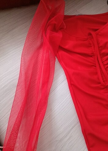 s Beden kırmızı Renk Kırmızı kolları dantelli kısa elbise