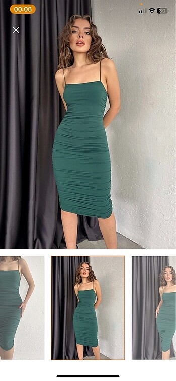 Zara yeşil askılı drapeli elbise