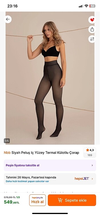 nbb siyah ten rengi peluş termal külotlu çorap