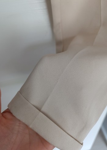 40 Beden Bej Keten Beli Kemerli Rahat Kadın Pantolon