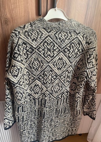 Gri Desenli Bohem Örgü Kadın Hırka - Görsel 2