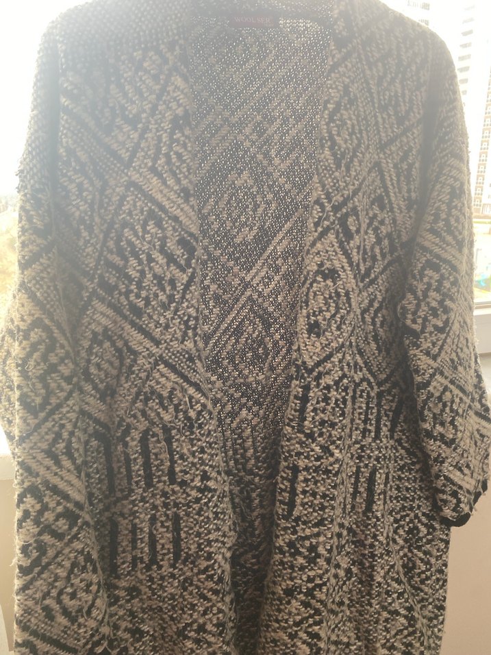 Gri Desenli Bohem Örgü Kadın Hırka - Görsel 3