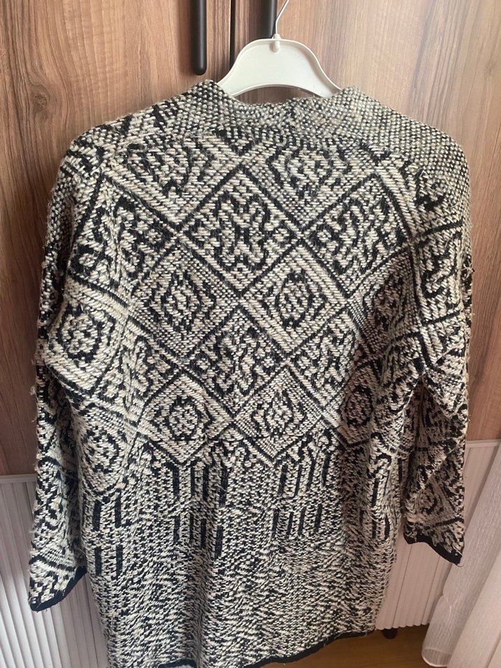 Gri Desenli Bohem Örgü Kadın Hırka - Görsel 2