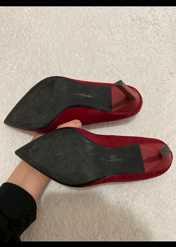 Kırmızı Süet Stiletto Topuklu Kadın Ayakkabı - Görsel 4