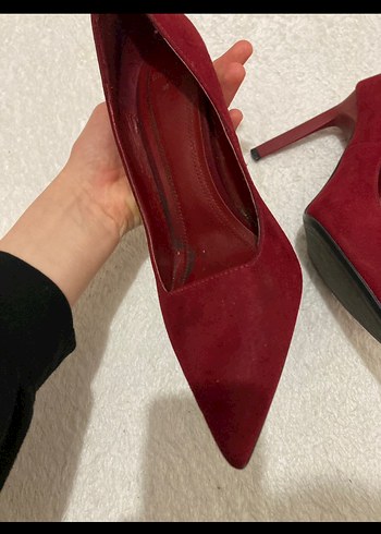 Kırmızı Süet Stiletto Topuklu Kadın Ayakkabı - Görsel 3