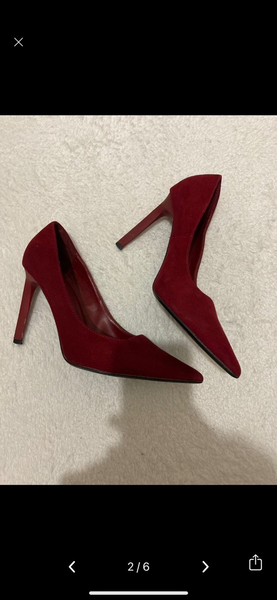 Kırmızı Süet Stiletto Topuklu Kadın Ayakkabı - Görsel 2