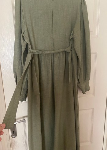 Nakışlı Boncuklu Haki Uzun  tesettür Bohem Elbise - Görsel 2