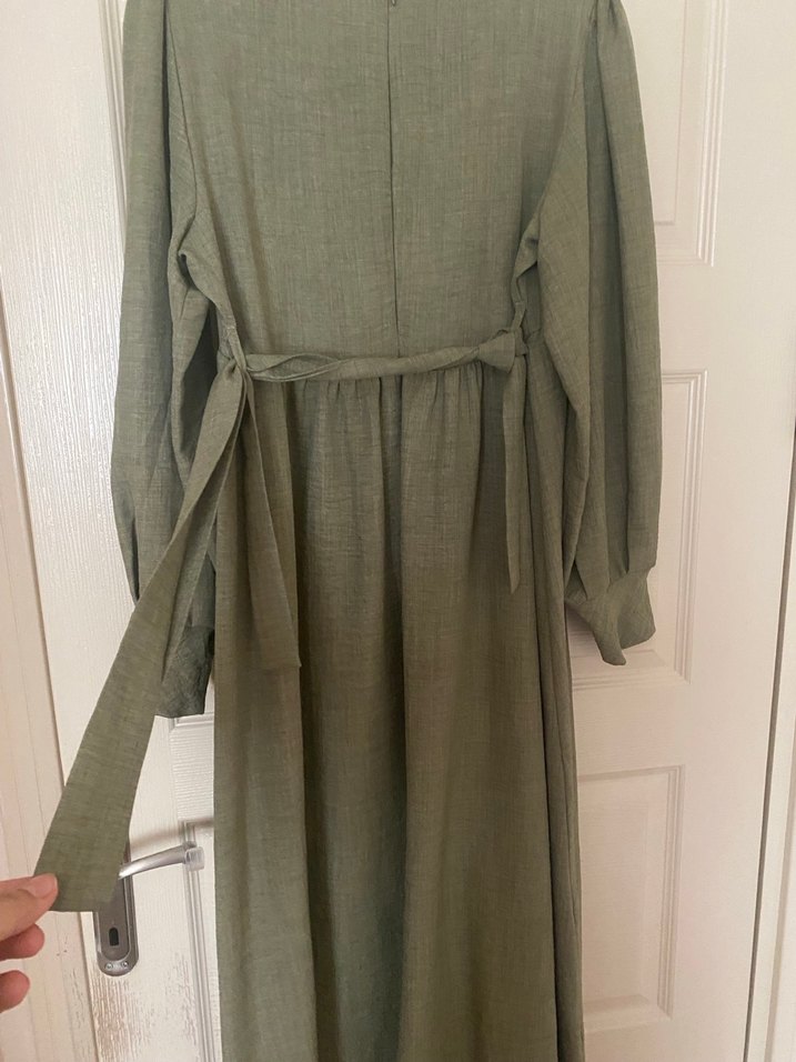 Nakışlı Boncuklu Haki Uzun  tesettür Bohem Elbise - Görsel 2