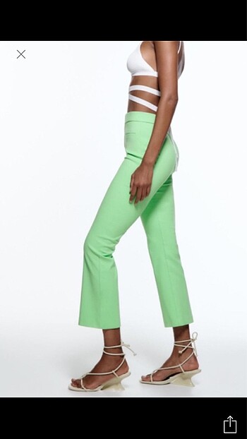 Zara Orijinal Zara flare paça yeşil bayan pantolon