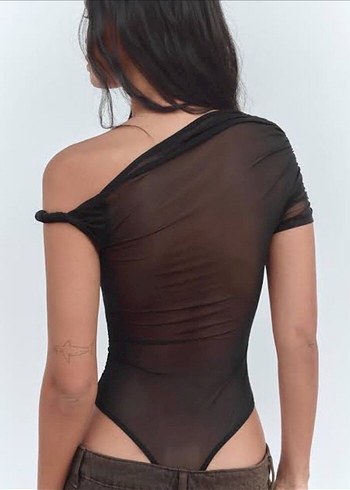 Drapeli Siyah Straplez Kadın Bluz - Görsel 3