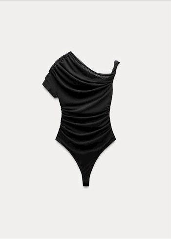 Drapeli Siyah Straplez Kadın Bluz - Görsel 2