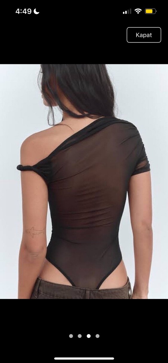 Drapeli Siyah Straplez Kadın Bluz - Görsel 3
