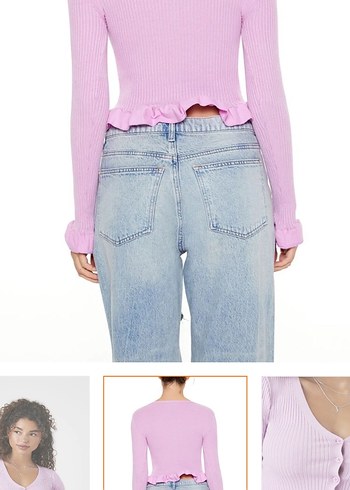 Lila Düğmeli Fitilli Triko Hırka - Görsel 3