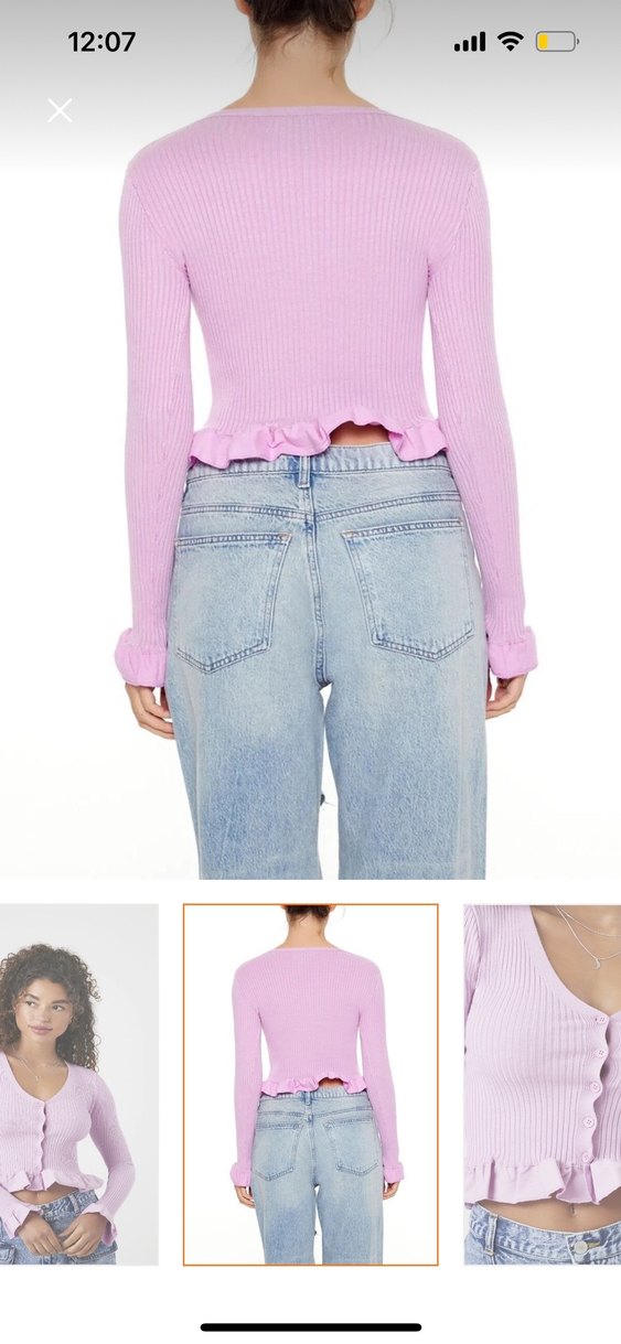 Lila Düğmeli Fitilli Triko Hırka - Görsel 3