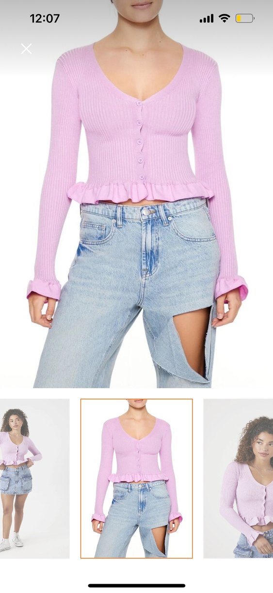 Lila Düğmeli Fitilli Triko Hırka - Görsel 2